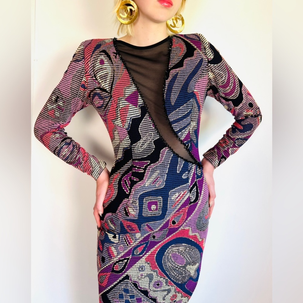 Vtg 80’s Rare Mosaic Cutout Bombshell Dress by Janine